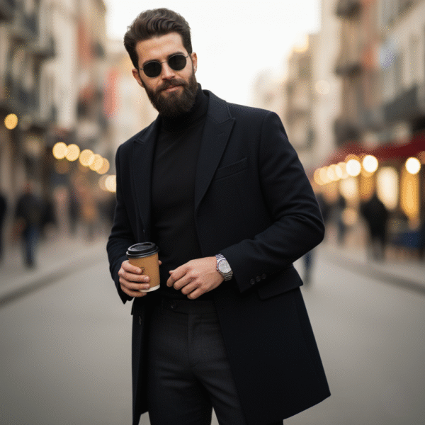 Urban Confidence – Black Turtleneck Portrait AI Photography Prompt - Image 2