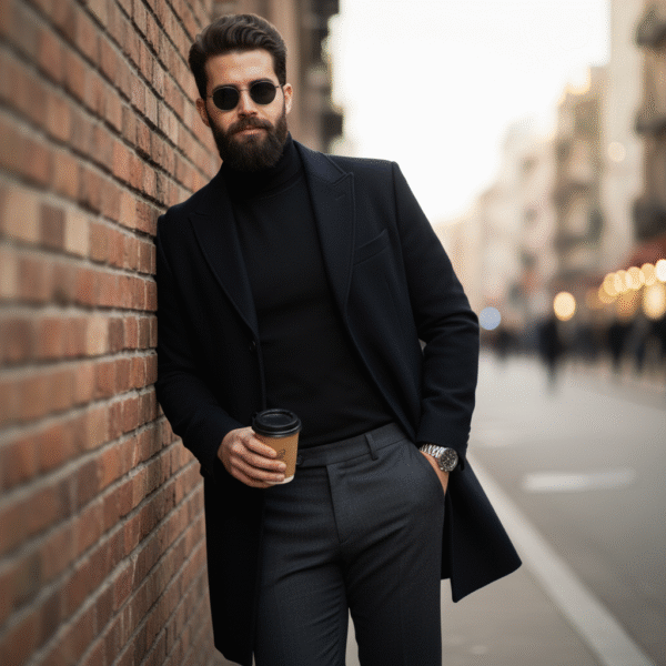 Urban Confidence – Black Turtleneck Portrait AI Photography Prompt - Image 3