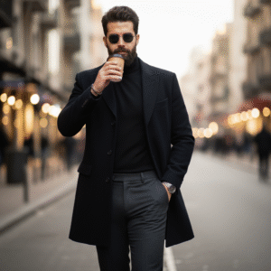 Urban Confidence – Black Turtleneck Portrait AI Photography Prompt