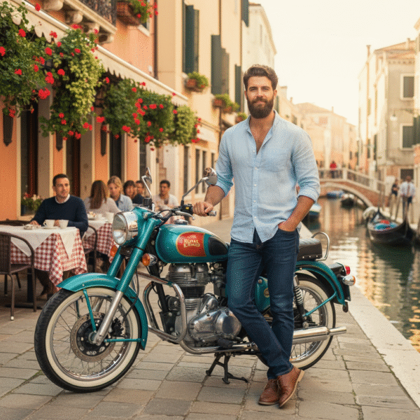 Enfield Goan Classic 350 motorcycle – Lifestyle Travel AI Photography Prompt - Image 2