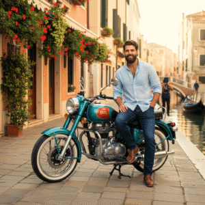 Enfield Goan Classic 350 motorcycle – Lifestyle Travel AI Photography Prompt
