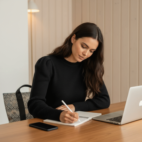 Focused Elegance – Female Workspace Portrait AI Prompt - Image 2