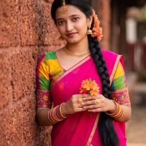 Female with beautiful pink saree Prompt