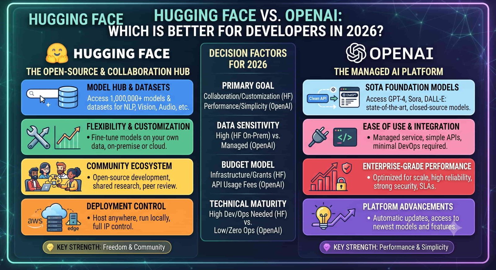 Compare Hugging Face and OpenAI across models, pricing, deployment, customization, privacy, and developer experience. Learn which platform is best for your AI projects in 2026.