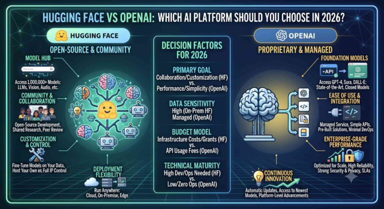 Compare Hugging Face and OpenAI across models, pricing, deployment, customization, open-source AI, enterprise adoption, and developer experience to determine which platform best fits your AI projects.