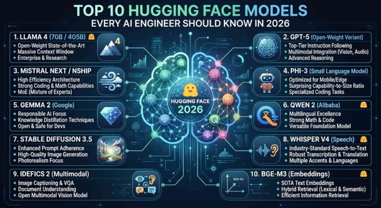 Discover the best Hugging Face models for AI engineering, machine learning, coding, reasoning, image generation, speech recognition, and enterprise AI applications in 2026.